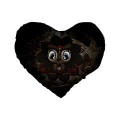 Wonderful Cute  Steampunk Owl Standard 16  Premium Flano Heart Shape Cushions by FantasyWorld7