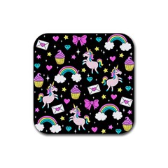 Cute Unicorn Pattern Rubber Coaster (square)  by Valentinaart