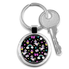 Cute Unicorn Pattern Key Chains (round)  by Valentinaart