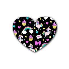 Cute Unicorn Pattern Rubber Coaster (heart)  by Valentinaart