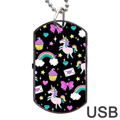 Cute Unicorn Pattern Dog Tag Usb Flash (one Side) by Valentinaart