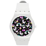 Cute Unicorn Pattern Round Plastic Sport Watch (M) Front