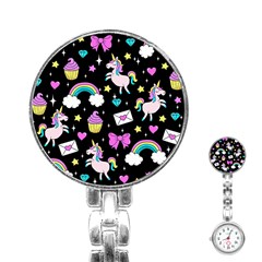 Cute Unicorn Pattern Stainless Steel Nurses Watch by Valentinaart