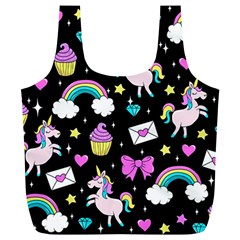 Cute Unicorn Pattern Full Print Recycle Bags (l)  by Valentinaart