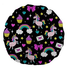 Cute Unicorn Pattern Large 18  Premium Flano Round Cushions by Valentinaart