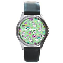 Cute Unicorn Pattern Round Metal Watch by Valentinaart