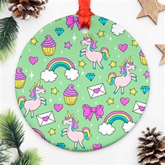 Cute Unicorn Pattern Ornament (round) by Valentinaart