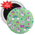 Cute Unicorn Pattern 3  Magnets (10 pack)  Front