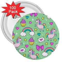 Cute Unicorn Pattern 3  Buttons (100 Pack)  by Valentinaart