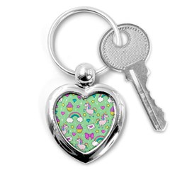 Cute Unicorn Pattern Key Chains (heart)  by Valentinaart