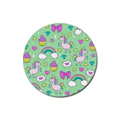 Cute Unicorn Pattern Rubber Coaster (round)  by Valentinaart