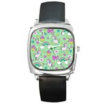 Cute Unicorn Pattern Square Metal Watch Front