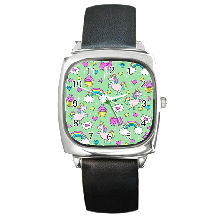 Cute Unicorn Pattern Square Metal Watch