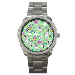 Cute Unicorn Pattern Sport Metal Watch by Valentinaart