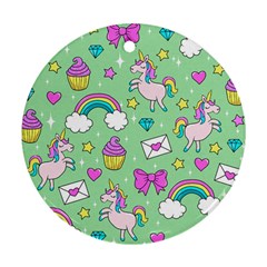 Cute Unicorn Pattern Round Ornament (two Sides) by Valentinaart