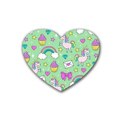 Cute Unicorn Pattern Rubber Coaster (heart)  by Valentinaart