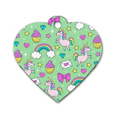 Cute Unicorn Pattern Dog Tag Heart (one Side) by Valentinaart