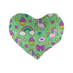 Cute Unicorn Pattern Standard 16  Premium Heart Shape Cushions by Valentinaart