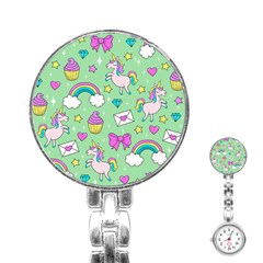 Cute Unicorn Pattern Stainless Steel Nurses Watch by Valentinaart