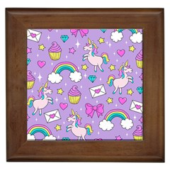 Cute Unicorn Pattern Framed Tiles by Valentinaart