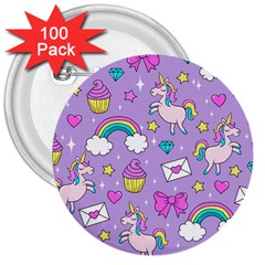 Cute Unicorn Pattern 3  Buttons (100 Pack)  by Valentinaart