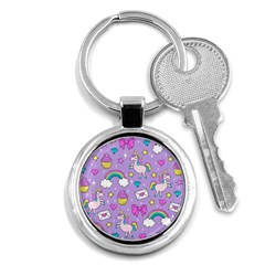 Cute Unicorn Pattern Key Chains (round)  by Valentinaart