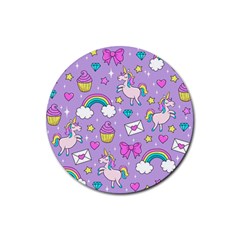 Cute Unicorn Pattern Rubber Coaster (round)  by Valentinaart