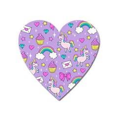 Cute Unicorn Pattern Heart Magnet by Valentinaart