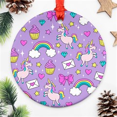 Cute Unicorn Pattern Round Ornament (two Sides) by Valentinaart