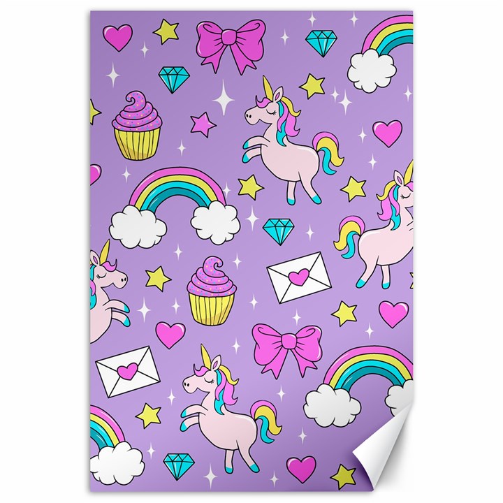 Cute Unicorn Pattern Canvas 24  x 36 