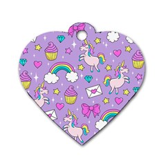 Cute Unicorn Pattern Dog Tag Heart (one Side) by Valentinaart