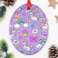 Cute Unicorn Pattern Ornament (oval Filigree) by Valentinaart