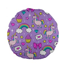 Cute Unicorn Pattern Standard 15  Premium Round Cushions by Valentinaart