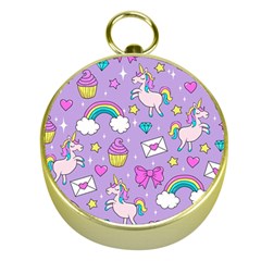 Cute Unicorn Pattern Gold Compasses by Valentinaart