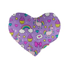 Cute Unicorn Pattern Standard 16  Premium Flano Heart Shape Cushions by Valentinaart