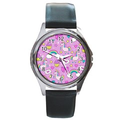 Cute Unicorn Pattern Round Metal Watch by Valentinaart