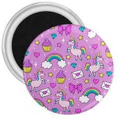 Cute Unicorn Pattern 3  Magnets by Valentinaart