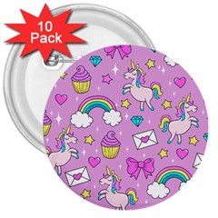 Cute Unicorn Pattern 3  Buttons (10 Pack)  by Valentinaart