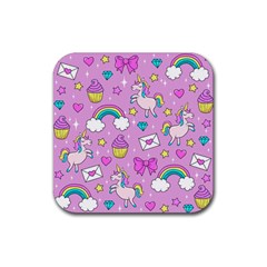 Cute Unicorn Pattern Rubber Coaster (square)  by Valentinaart