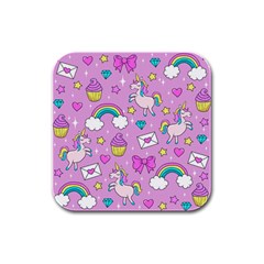 Cute Unicorn Pattern Rubber Square Coaster (4 Pack)  by Valentinaart