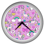 Cute Unicorn Pattern Wall Clocks (Silver)  Front