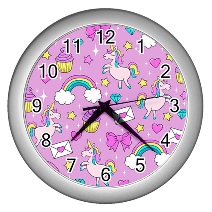 Cute Unicorn Pattern Wall Clocks (Silver) 