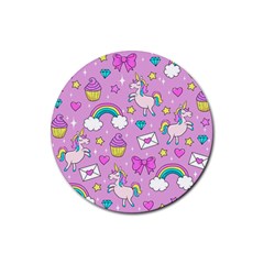 Cute Unicorn Pattern Rubber Round Coaster (4 Pack)  by Valentinaart