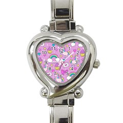 Cute Unicorn Pattern Heart Italian Charm Watch by Valentinaart