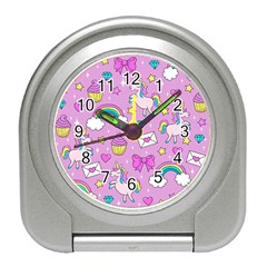 Cute Unicorn Pattern Travel Alarm Clocks by Valentinaart