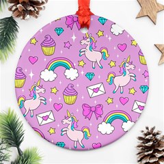 Cute Unicorn Pattern Round Ornament (two Sides) by Valentinaart