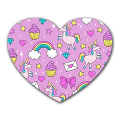 Cute Unicorn Pattern Heart Mousepads by Valentinaart