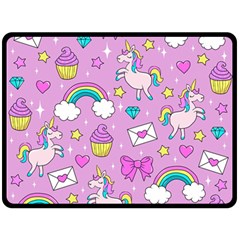 Cute Unicorn Pattern Fleece Blanket (large)  by Valentinaart