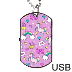 Cute Unicorn Pattern Dog Tag Usb Flash (two Sides) by Valentinaart