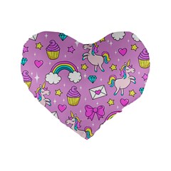 Cute Unicorn Pattern Standard 16  Premium Heart Shape Cushions by Valentinaart